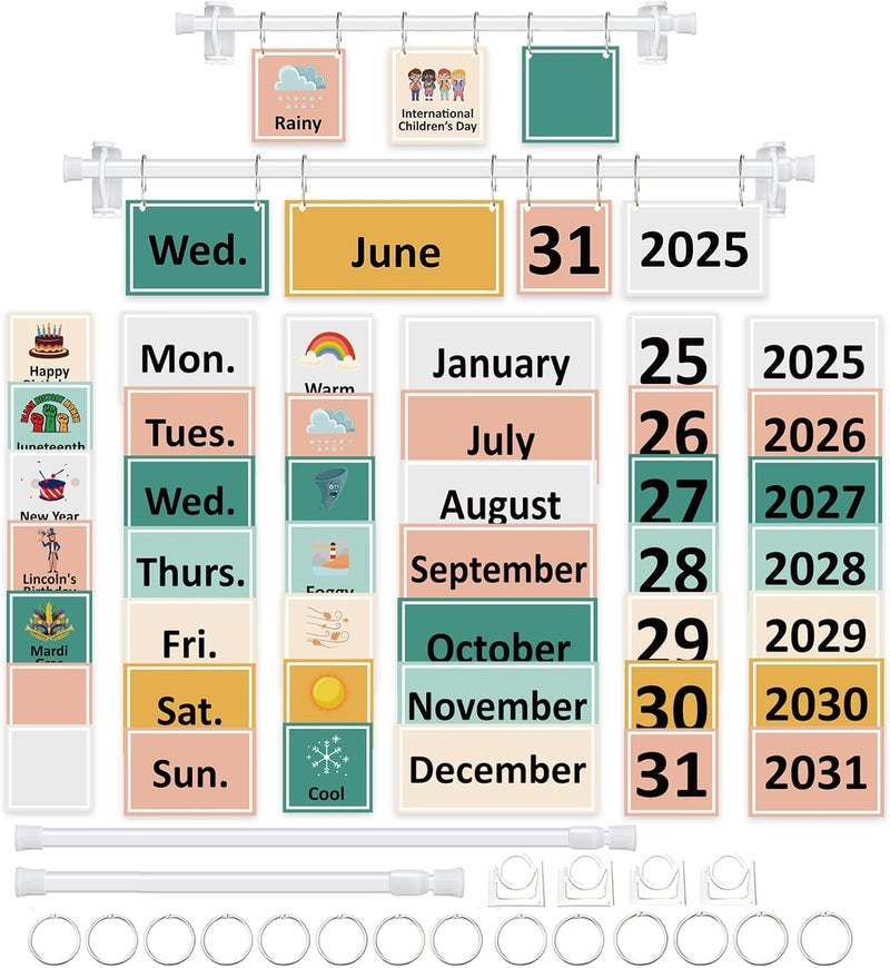 EggSun 96 Cards Classroom Bulletin Board Decorations Set for Teachers,Flip Calendar with Holder for Classroom,Adjustable Calendar,Preschool Elementary Home Decor Supplies（Colorful Boho） - Image 1